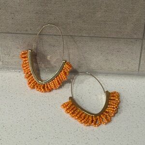 Orange Beaded Hoop Earrings